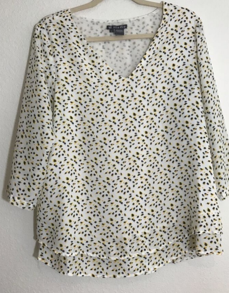 S/i Studio Semi Sheer Flowy Top Sz Large White